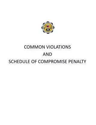 COMMON VIOLATIONS AND SCHEDULE OF COMPROMISE PENALTY