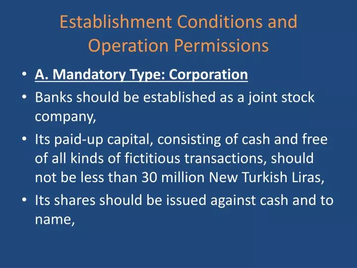establishment conditions and operation permissions