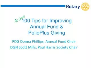100 Tips for Improving Annual Fund &amp; PolioPlus Giving