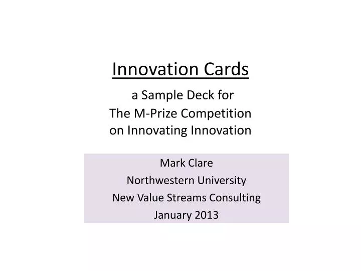innovation cards a sample deck for the m prize competition on innovating innovation