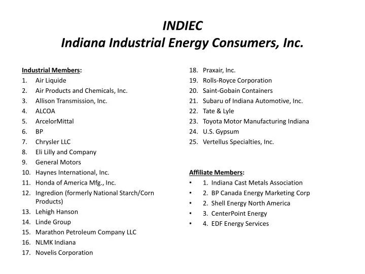 indiec indiana industrial energy consumers inc