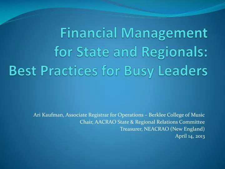 financial management for state and regionals best practices for busy leaders