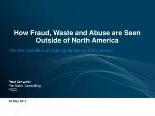 How Fraud, Waste and Abuse are Seen Outside of North America