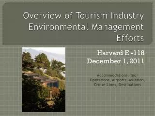 Overview of Tourism Industry Environmental Management Efforts