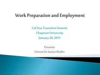 Work Preparation and Employment