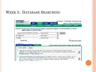 Week 5: Database Searching