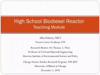 High School Biodiesel Reactor Teaching Module