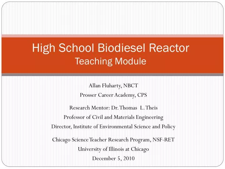 high school biodiesel reactor teaching module