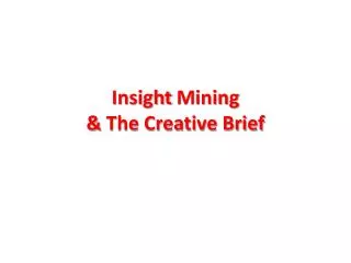Insight Mining &amp; T he Creative Brief