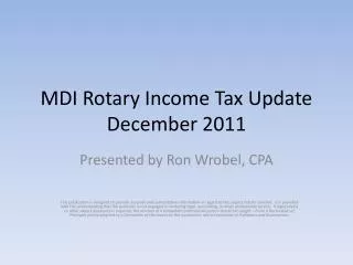 MDI Rotary Income Tax Update December 2011