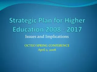 Strategic Plan for Higher Education 2008 - 2017