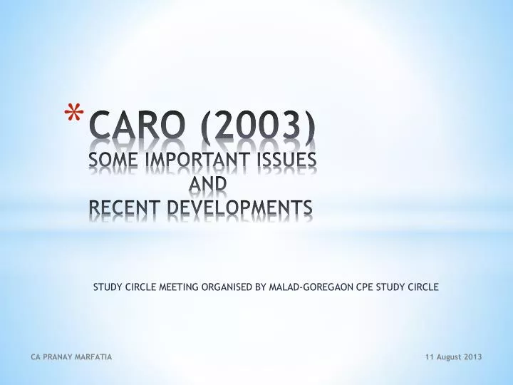 caro 2003 some important issues and recent developments