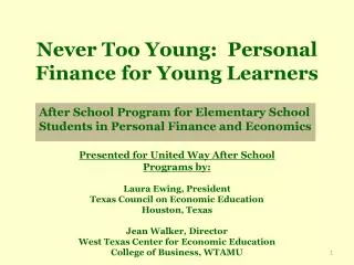 Never Too Young: Personal Finance for Young Learners