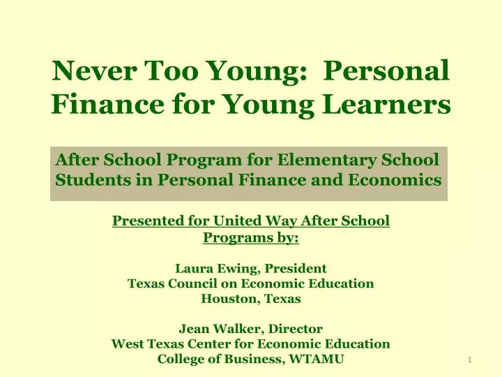 never too young personal finance for young learners