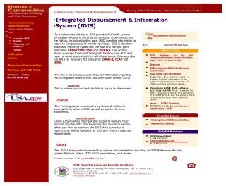 Community Planning and Development Online Systems/ Databases IDIS