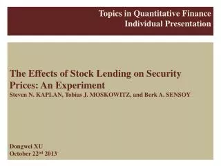 Topics in Quantitative Finance Individual Presentation