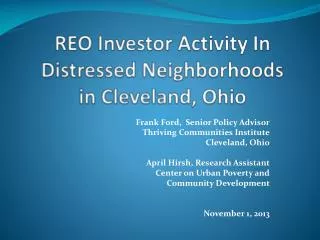 REO Investor Activity In Distressed Neighborhoods in Cleveland, Ohio
