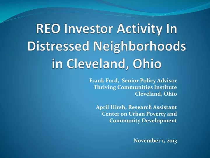 reo investor activity in distressed neighborhoods in cleveland ohio