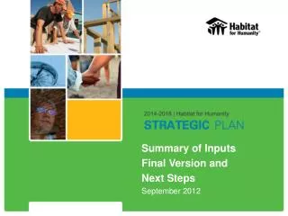 Summary of Inputs Final Version and Next Steps September 2012