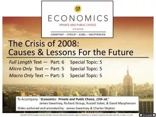The Crisis of 2008: Causes &amp; Lessons For the Future