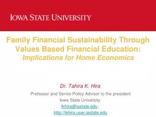Family Financial Sustainability T hrough Values Based Financial Education: Implications for Home Economics