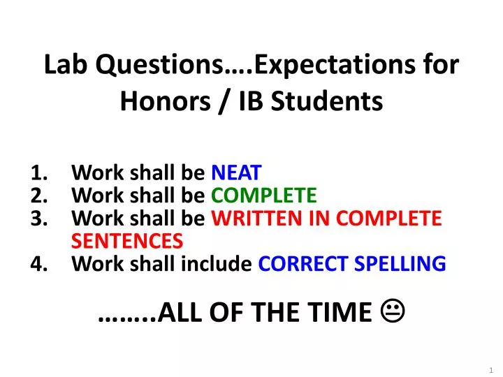 lab questions expectations for honors ib students
