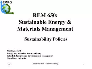 REM 650 : Sustainable Energy &amp; Materials Management