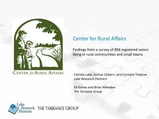Center for Rural Affairs Findings from a survey of 804 registered voters living in rural communities and small towns