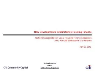 New Developments in Multifamily Housing Finance