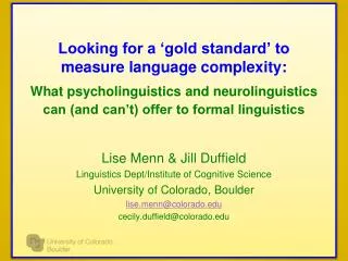 Looking for a ‘gold standard’ to measure language complexity : What psycholinguistics and neurolinguistics can (and can