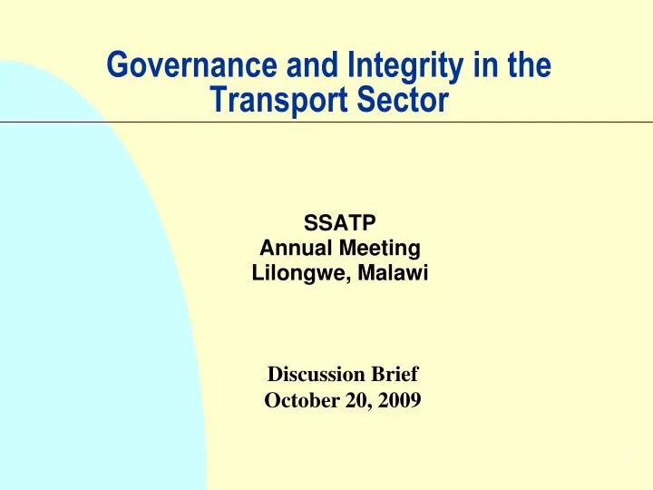 governance and integrity in the transport sector