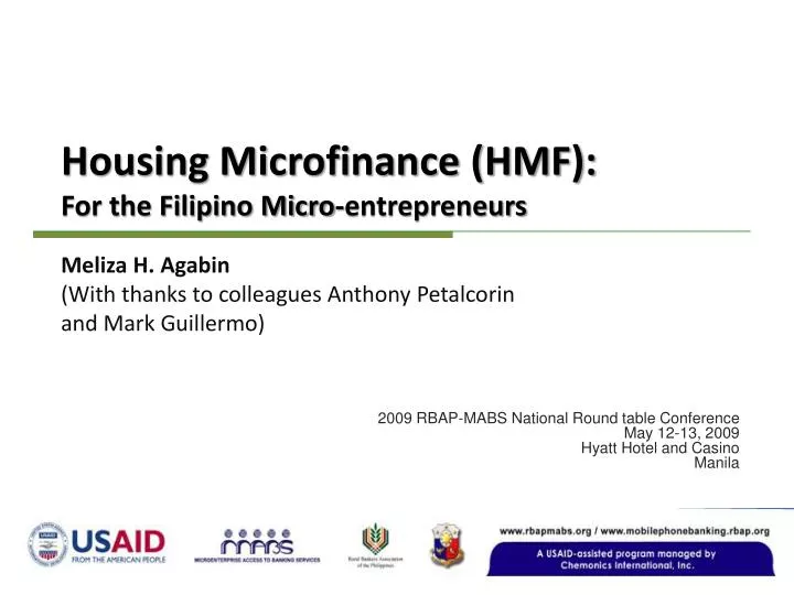 housing microfinance hmf for the filipino micro entrepreneurs