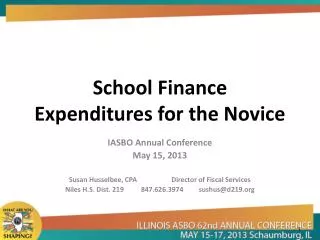 School Finance Expenditures for the Novice