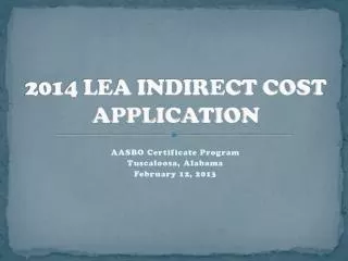 2014 LEA INDIRECT COST APPLICATION