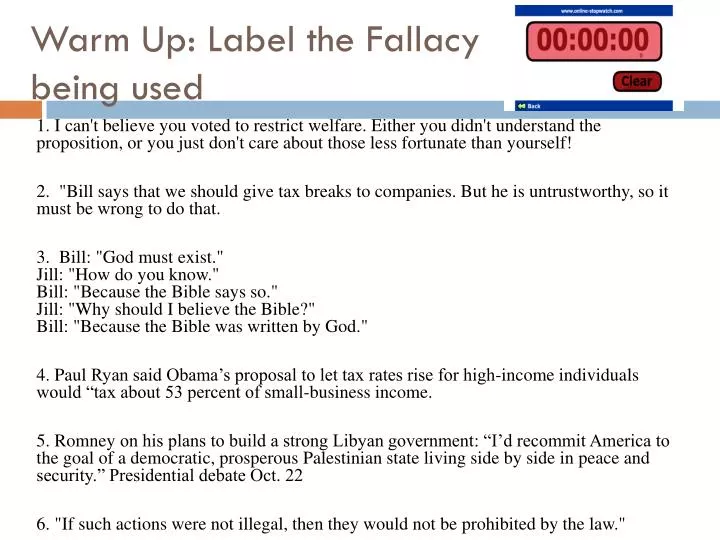 warm up label the fallacy being used