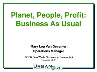 Planet, People, Profit: Business As Usual