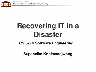 Recovering IT in a Disaster