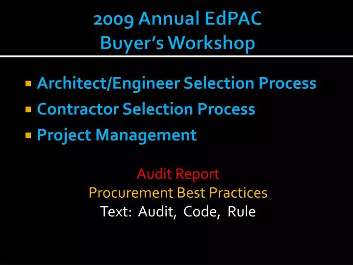 2009 annual edpac buyer s workshop