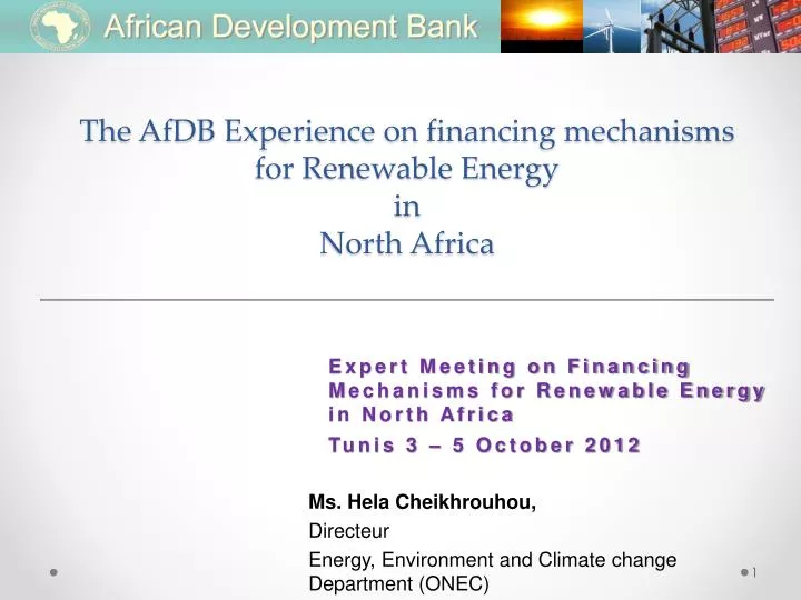 the afdb experience on financing mechanisms for renewable energy in north africa