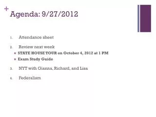 Agenda: 9 /27/ 2012