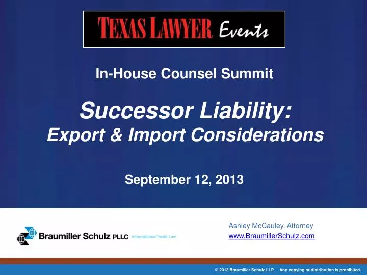 in house counsel summit successor liability export import considerations september 12 2013