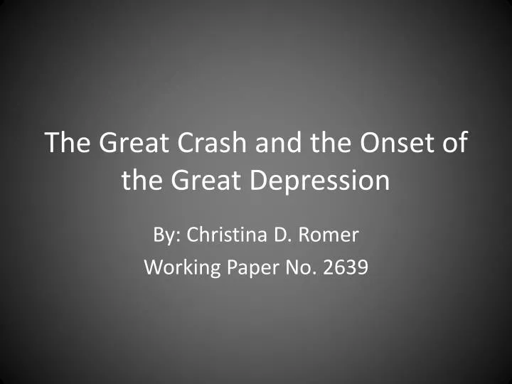the great crash and the onset of the great depression