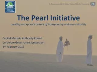The P earl Initiative creating a corporate culture of transparency and accountability