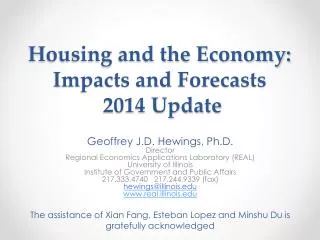 Housing and the Economy: Impacts and Forecasts 2014 Update