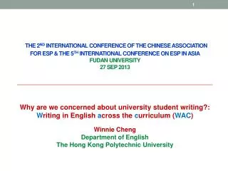 The 2 nd International Conference of the Chinese Association for ESP &amp; the 5 th International Conference on ESP