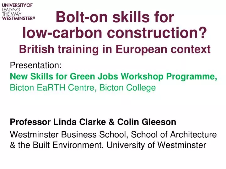 bolt on skills for low carbon construction british training in european context