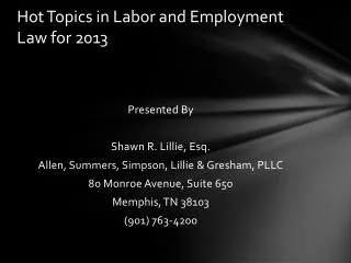 Hot Topics in Labor and Employment Law for 2013