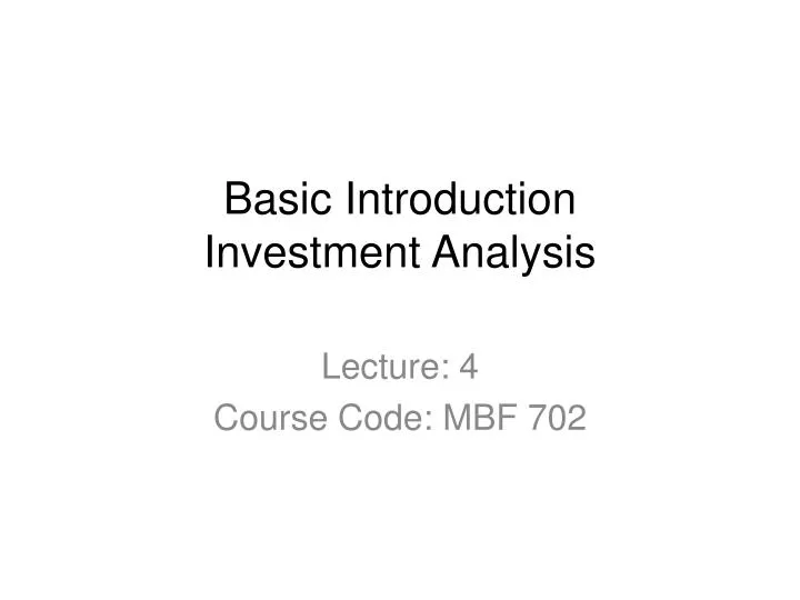 basic introduction investment analysis