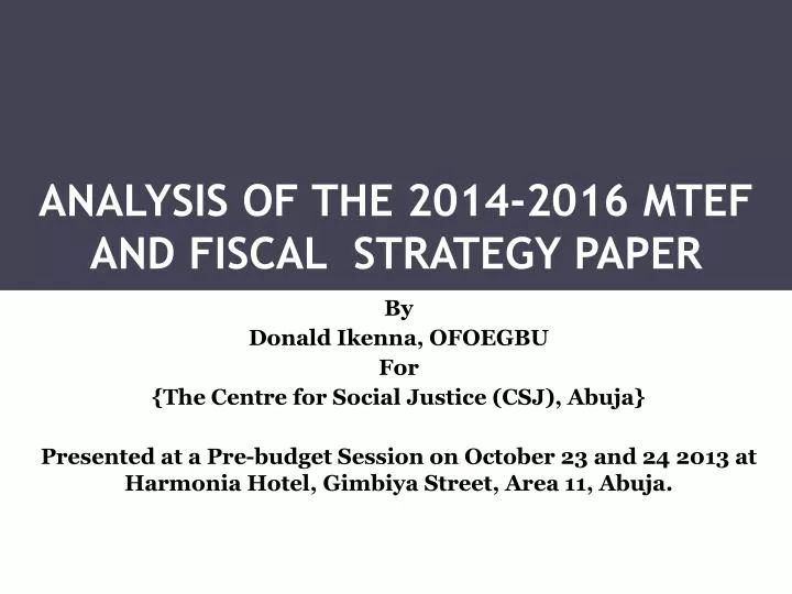 analysis of the 2014 2016 mtef and fiscal strategy paper