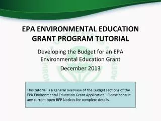 EPA ENVIRONMENTAL EDUCATION GRANT PROGRAM TUTORIAL